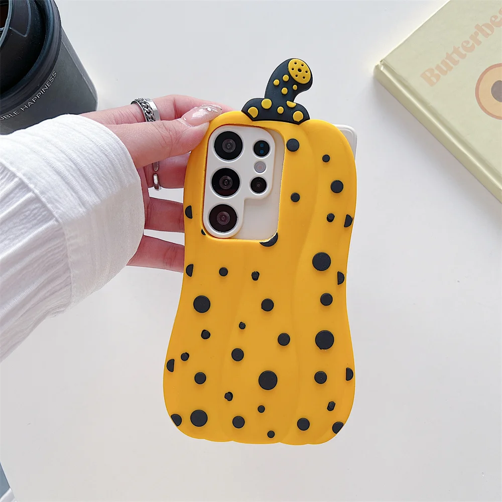 Cartoon Polka Dot Yellow Pumpkin Phone Case for S26 Ultra Vegetable Soft Silicone Cover for Samsung Galaxy S25 S24 S23 A57