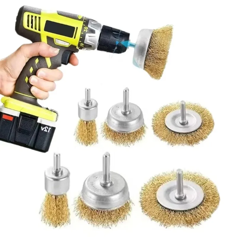 3pcs Steel Wire Brush Electric Drill Steel Wire Wheel with Rod Polish and Rust Removal Electric Drill Tool Accessory