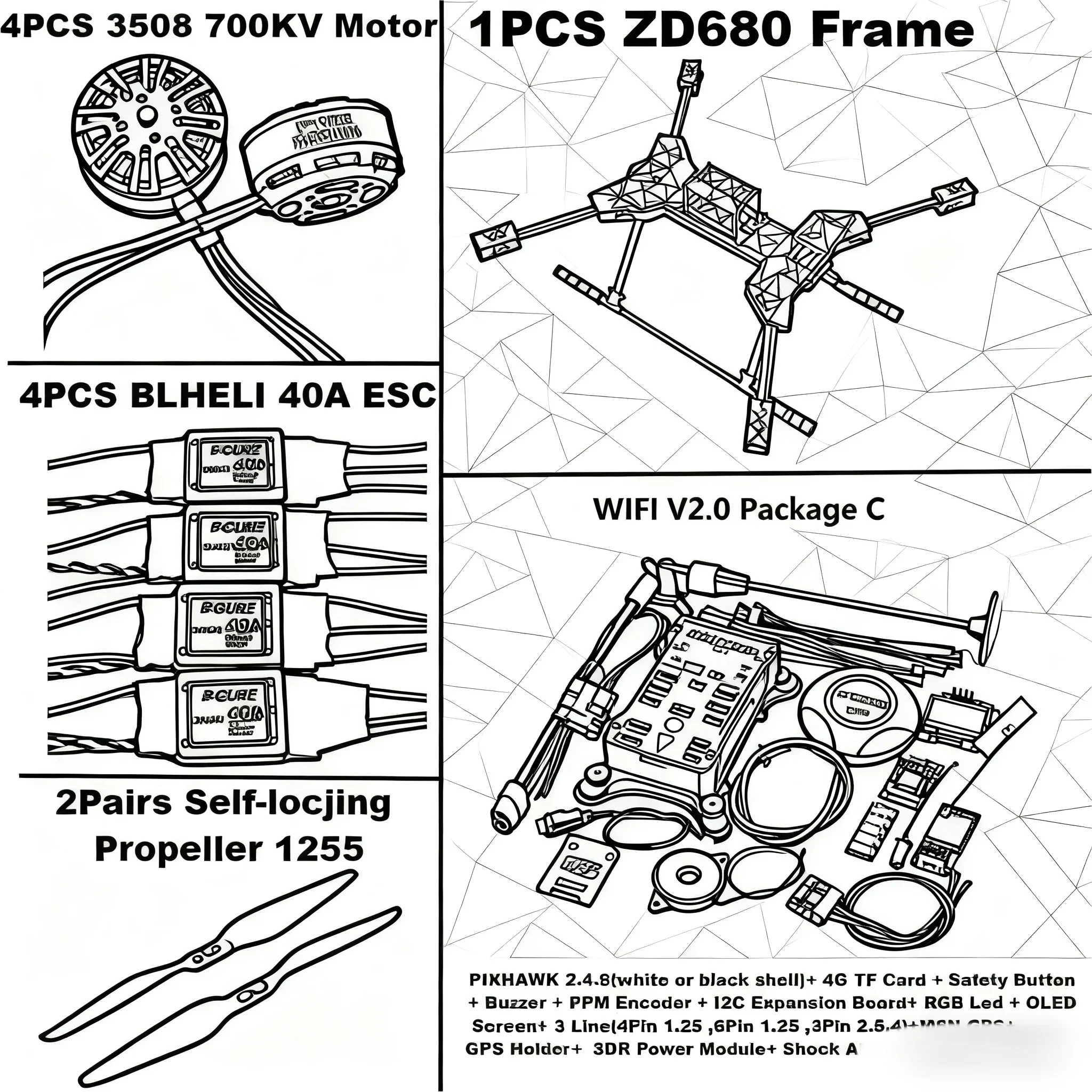 Nouveau ZD680 PIXHAWK2.4.8 M8N entièrement en Fiber de carbone hexa-rotor bras pliable Kit de cadre d'hexacopter pour Copter avec train d'atterrissage inflodable