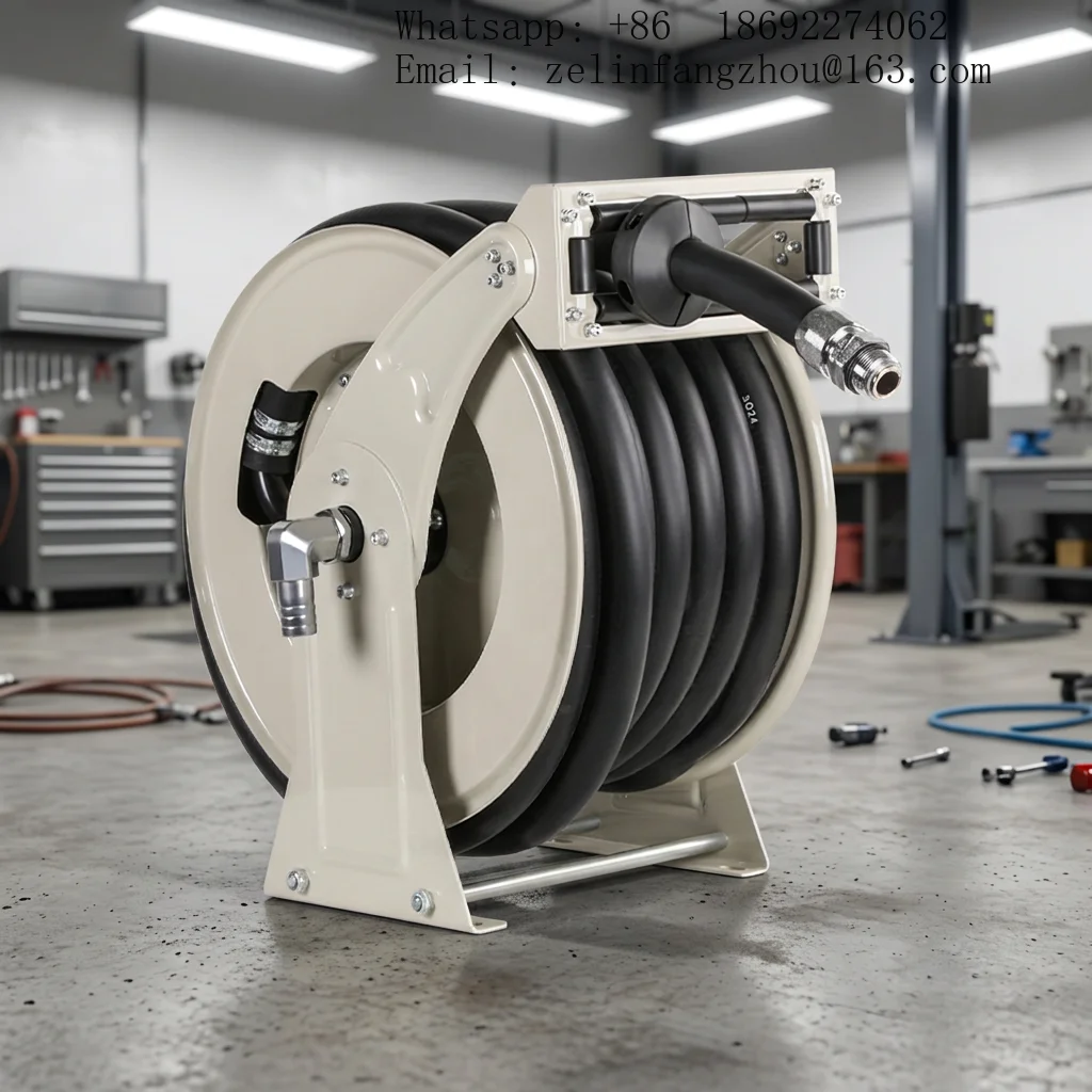 1 Inch Carbon Steel Grey Oil Fuel Hose Reel Telescopic Coiler Automatic Refueling Pump Industrial Workshop Heavy Duty