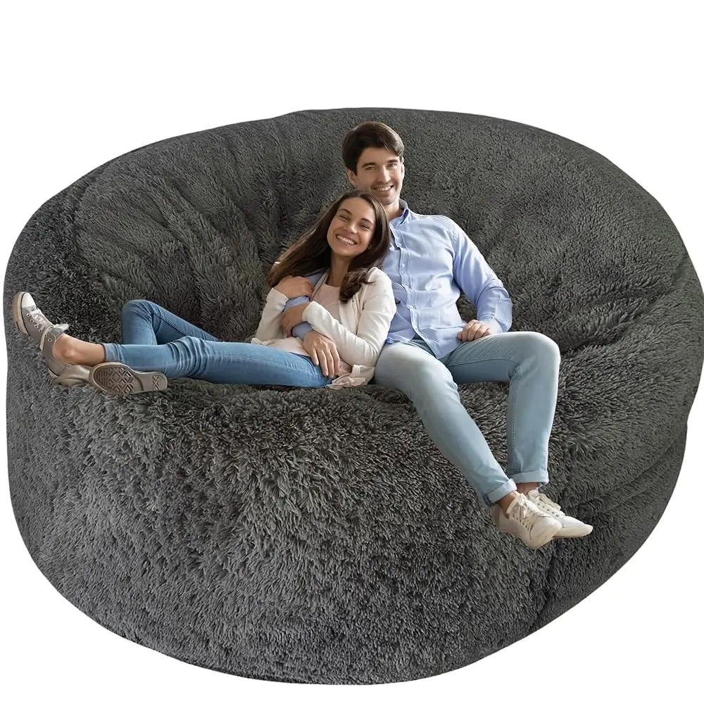 

Fluffy Bean Bag Chair Cover (No Filler) For Adults Teens Or Kids, Xl Stuffed Animal Storage (Castlero Grey, 6 Ft (Cover