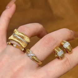 European and American Fashion Crystal Adjustable Ring for Women Luxury Stainless Steel Ring Jewelry Accessories Anniversary Gift