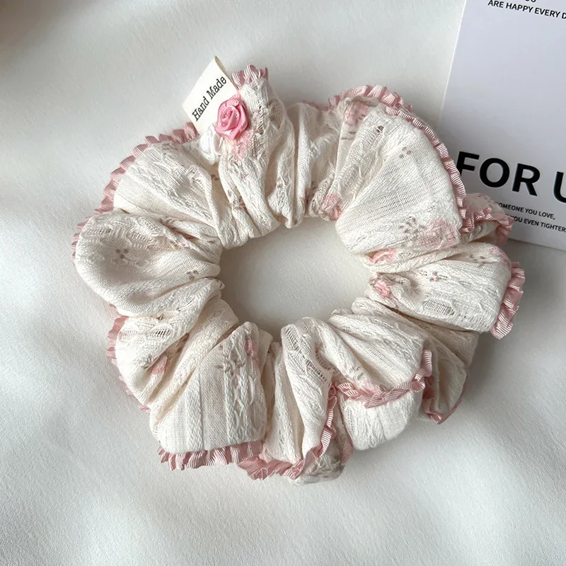 Franse zoete balletstijl kant bloem hoofdband stof scrunchies paardenstaart houder haarbanden Koreaanse schattige meisjes haar touw hoofddeksels