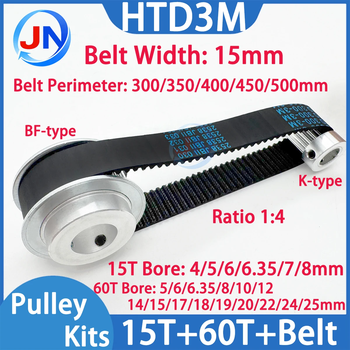 15T 60T HTD 3M 60Teeth 15Teeth Timing Pulley Belt Set Width 15mm Bore 4~25mm Reduction 4:1 HTD3M Pulley Kit Synchronous Wheel