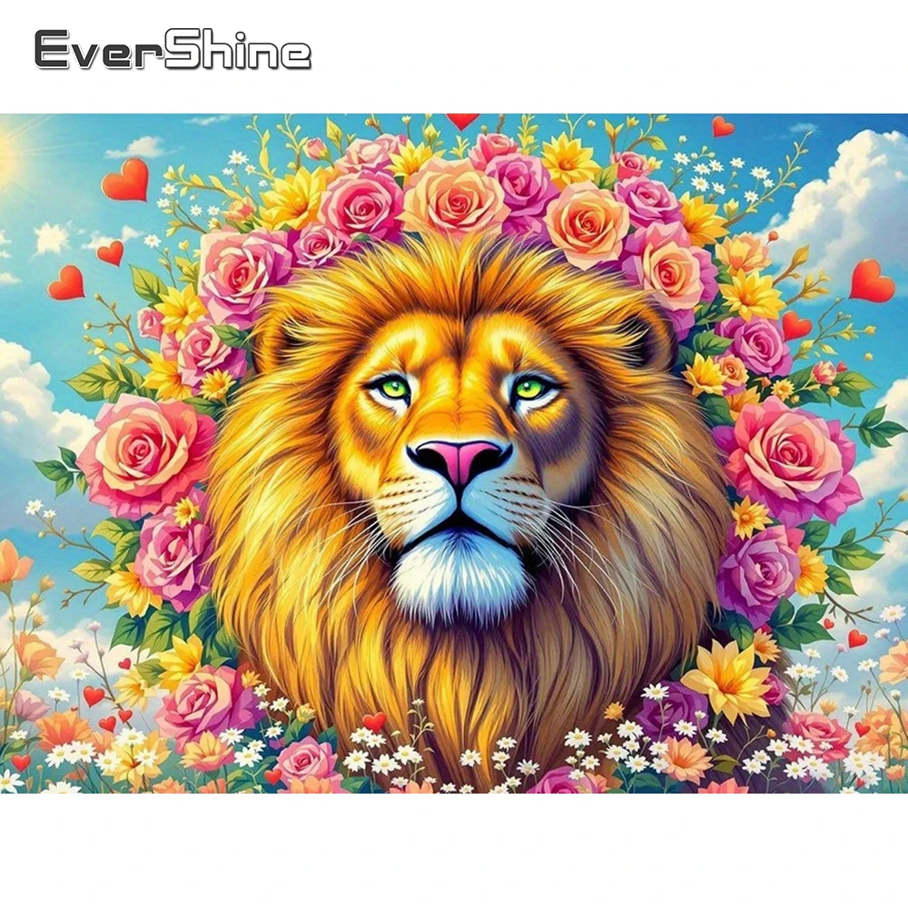 Evershine Diamant-Mosaik, Löwe, voller quadratischer Bohrer, Stickerei, Tierbild, Strasssteine, Kunst, Malerei, Blume, handgefertigtes Geschenk