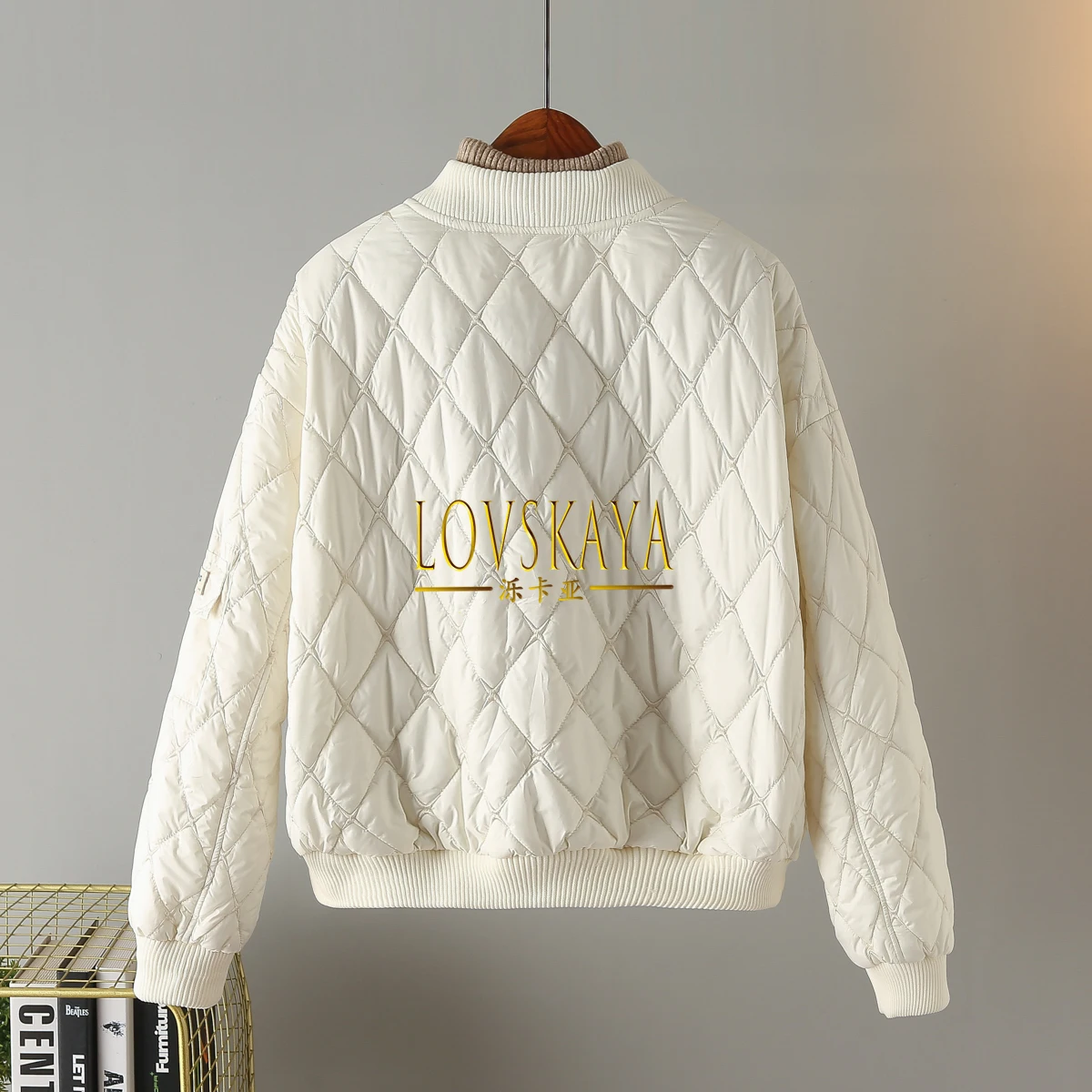 New Korean version loose and versatile diamond checkered cotton baseball jacket trendy short embroidered jacket for women