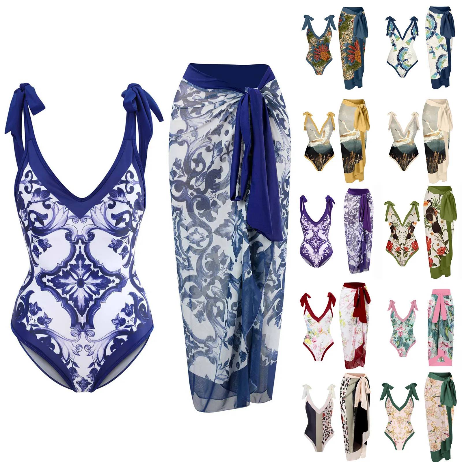 

Retro Lace-Up One-Piece Swimsuit Slimming Tie-Bind Bathing Suit Polyester Fabric Casual Sportswear for Women in Their 20s-30s