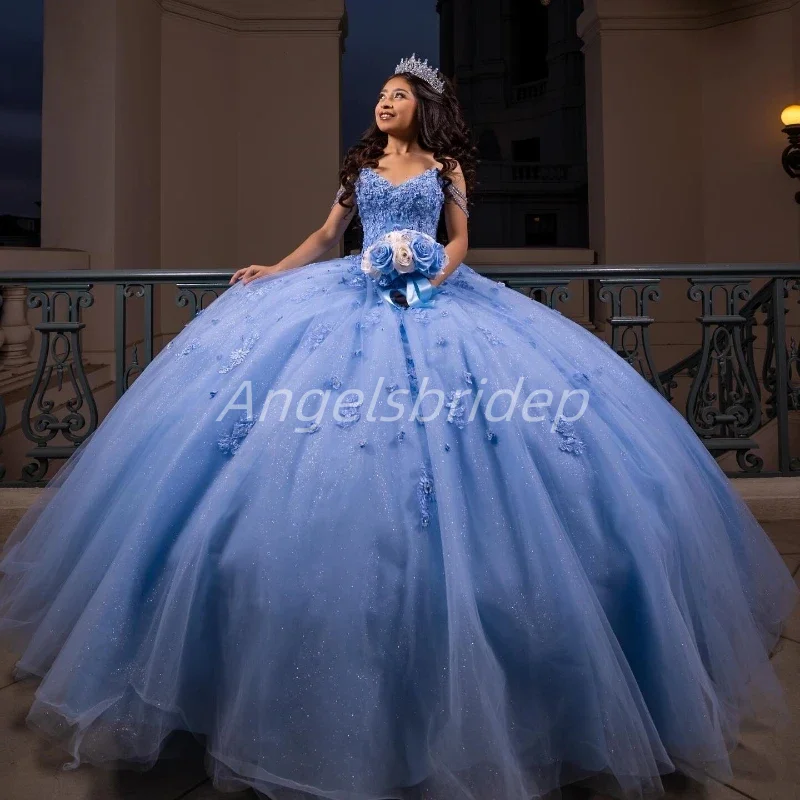 Angelsbridep Customized Sky Blue Ball Gown Quinceanera Dresses 2025 Beading Sweet 16 Evening Dress Vestidos De 15 Quinceañera