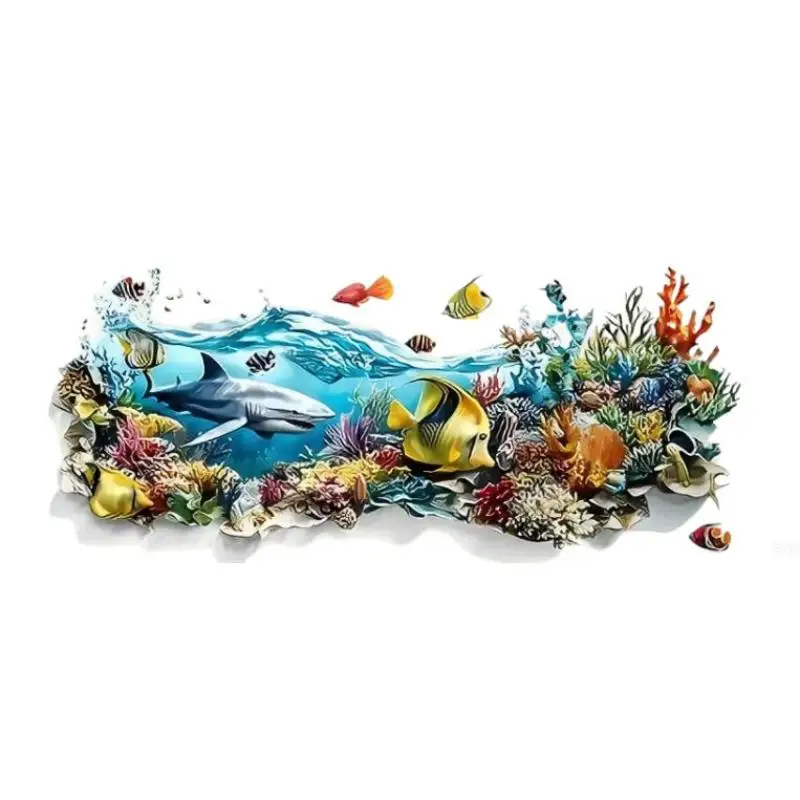 Ocean Fish Sink Area Background Wall Sticker Bathroom Wall Decoration Self-Adhesive Removable Waterproof Creative Sticker