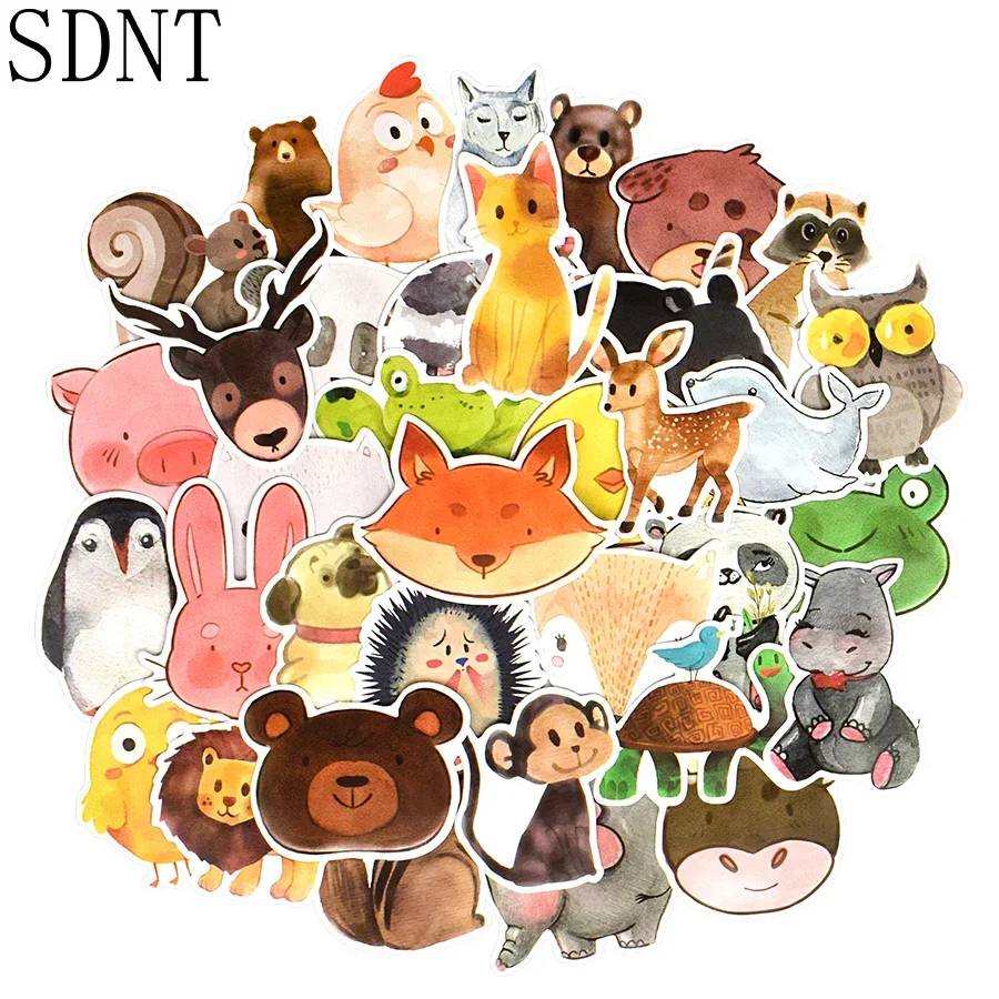 50 PCS Cute Animal Stickers Cartoon Watercolor Anime Funny Waterproof Stickers Toys for Children DIY Scrapbook Laptop Suitcase