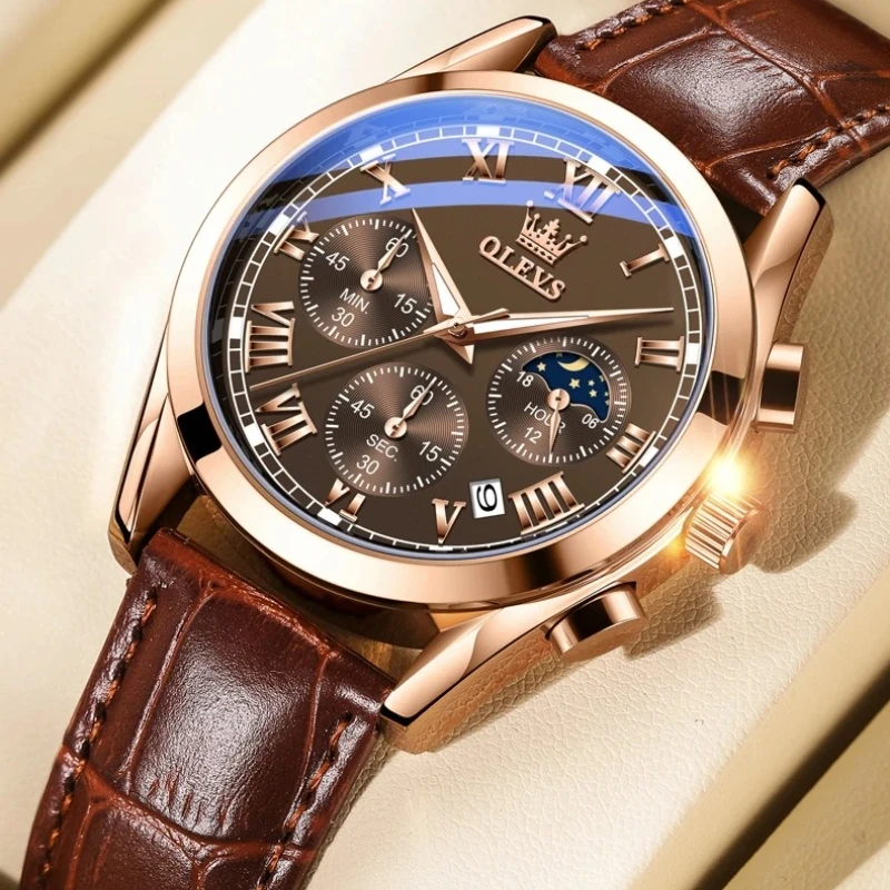 

OLEVS 2871, кварцевые часы для мужчин, лучший бренд, роскошные часы, водонепроницаемые часы с фазой Луны, модные наручные часы с хронографом для мужчин