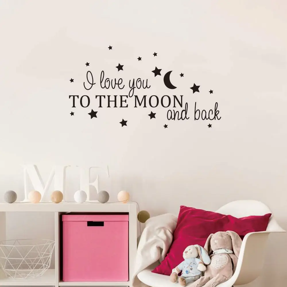 Nursery Room Wall Decal I love You to The Moon and Back Quotes Stars Moon Wall Decor Sticker For Kids Room JZY029