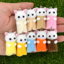 Kawaii Dress Clothing Fluffy Cat Charms Colorful 3D Kitty Earring Keychain Pendants Accessory Diy Crafts Jewelry Make