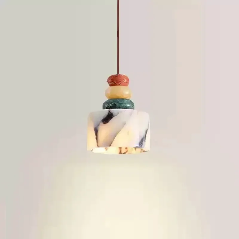 Janpanese Wabi-sabi Colored Stone Marble Texture LED Pendant Lights Indoor Plated Lamps for Bedroom Home Decoration Chandeliers