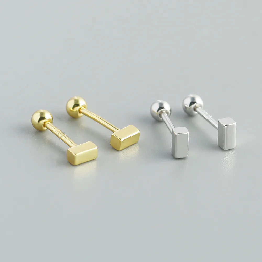 

CCFJOYAS 100% 925 Sterling Silver Gold Silver color Rectangular Screw Ear Bone Piercing Earrings for Girl Jewelry Accessories
