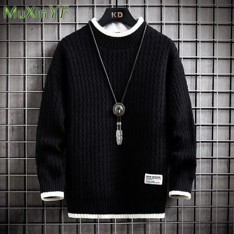 2022 Autumn Winter New Thick Sweater Men's Fashion Solid Color Pullover Korean Elegant Loose O-Neck Coat Knit Sweaters Blouse