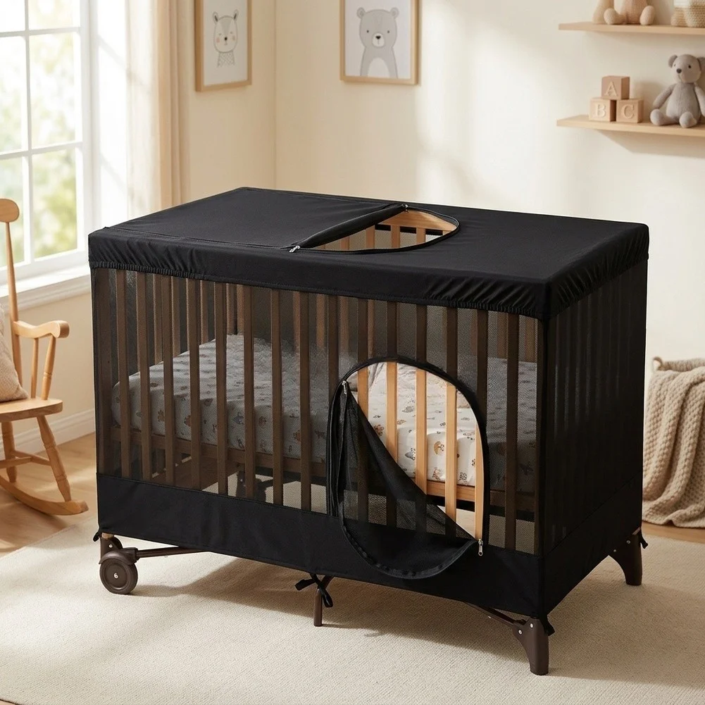 Crib Net Cover Designed for Playards and Portable Cribs Featuring Full Enclosure and Mesh Airflow Support Crib
