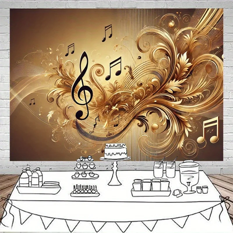 Gold Music Note Tapestry Wall Hanging Elegant Floral Swirl Art Fabric Poster for Living Room Bedroom Home Decor