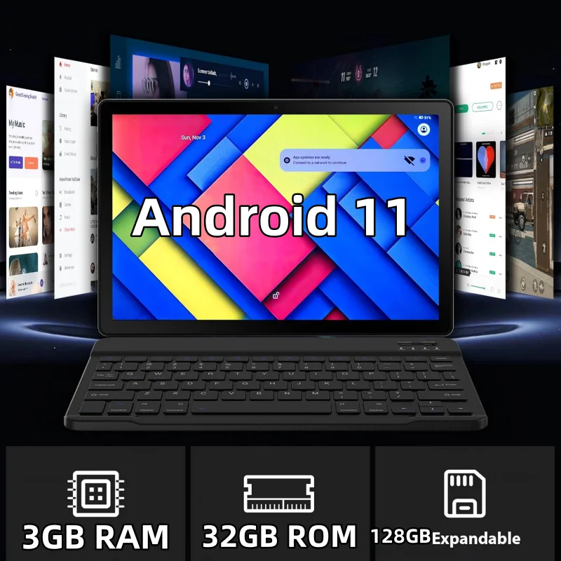 

10,1-дюймовый планшетный ПК Android 11, 3 ГБ ОЗУ, 32 ГБ ПЗУ FC10 SC9863, восьмиядерный процессор, 1,6 ГГц, 1920x1200, IPS-экран, WIFI, двойная камера Type-C