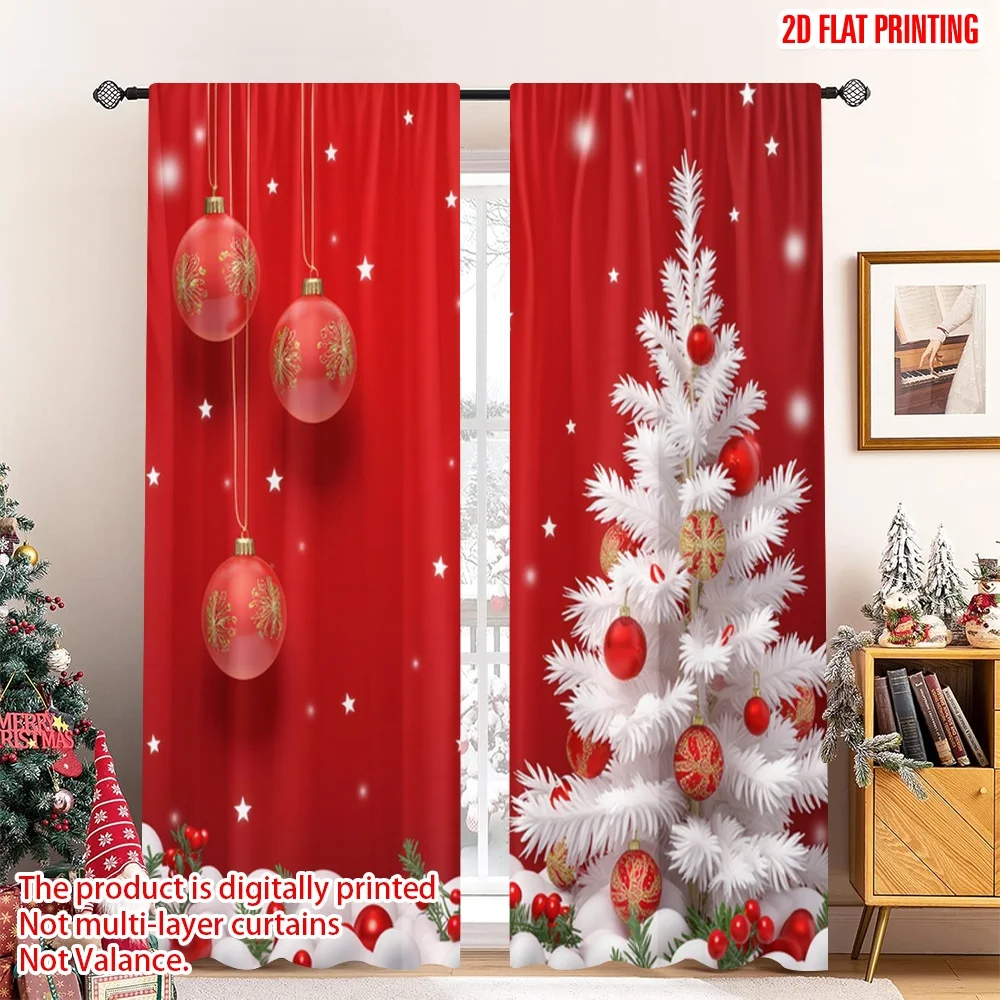 

2pcs 2D flat printing Christmas Party Curtain Christmas Ornaments Glittering Festive 100% Polyester Without Electricity Party