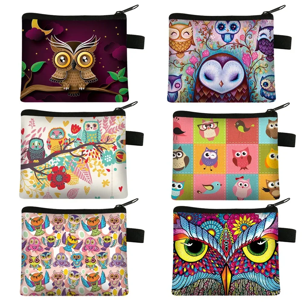 Owl Print Coin Purse Boys Girls Wallet Women Card Keys Money Holder Bags Kawaii Purses Small Handbags Zipper Pouch Cute Coin Bag