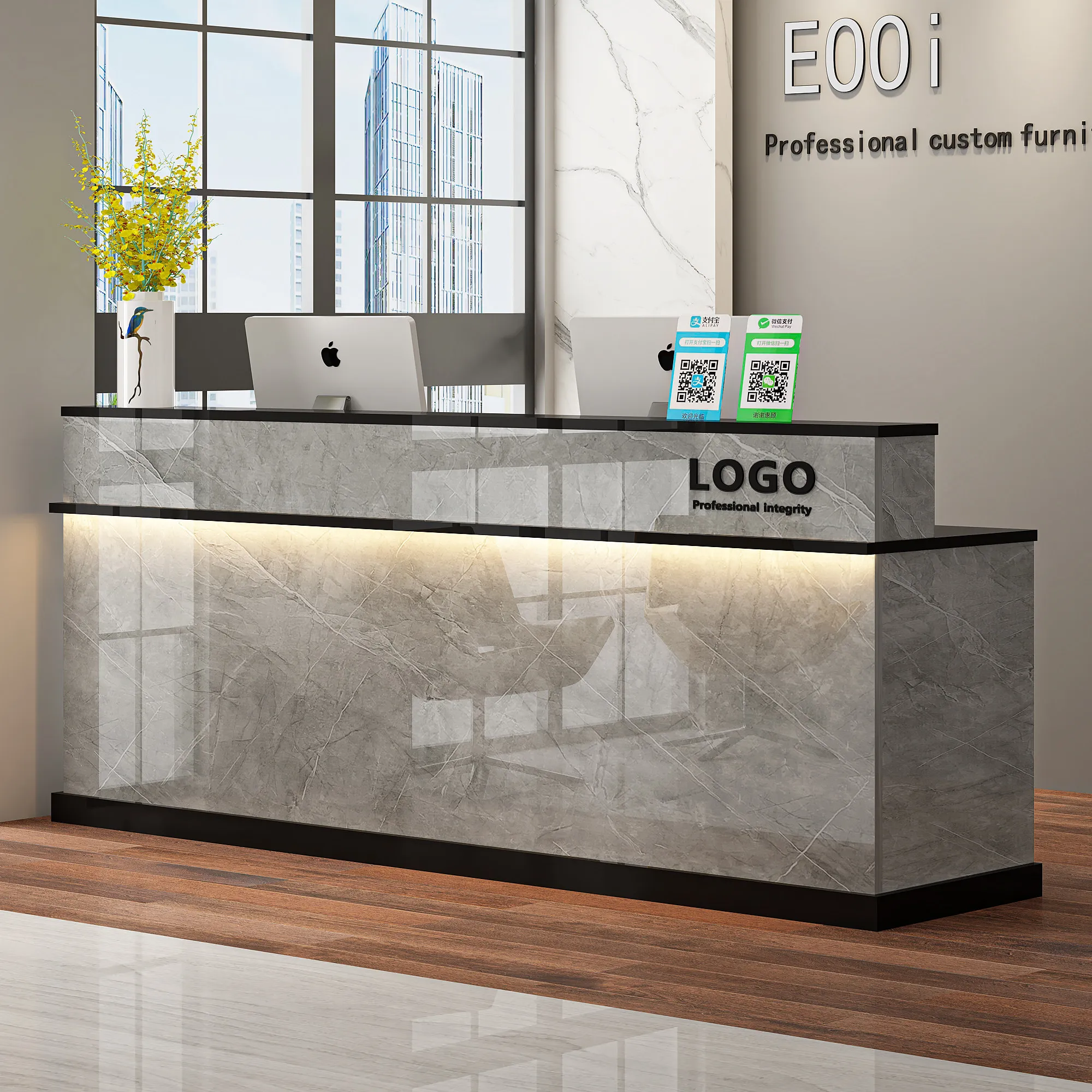 Company Front Desk Reception Desk Cashier Counter Bar Office Desk MDF Painted Panel Hotel Clothing Store Milk Tea Shop Beauty