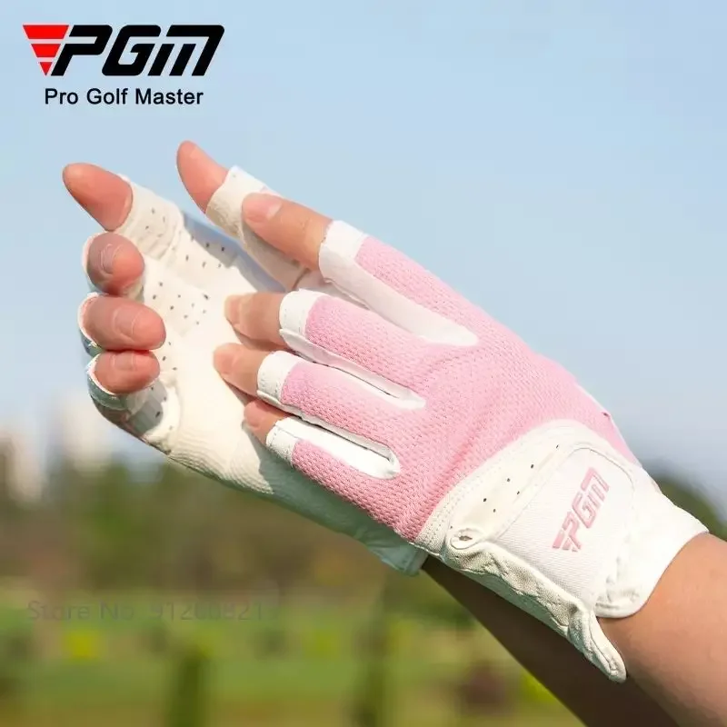 PGM 1 Pair Women Sports Golf Gloves Breathable Fingerless Golf Gloves Lady Sunscreen Touch Screen Mittens Left and Right Hand