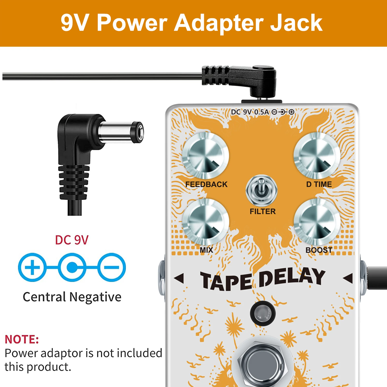 VSN Tape Delay Pedal,Combined With Delay And Bass Effects Wide Range Delay Adjustment,Stereo Delay Pedals,Analog Delay Pedal wit