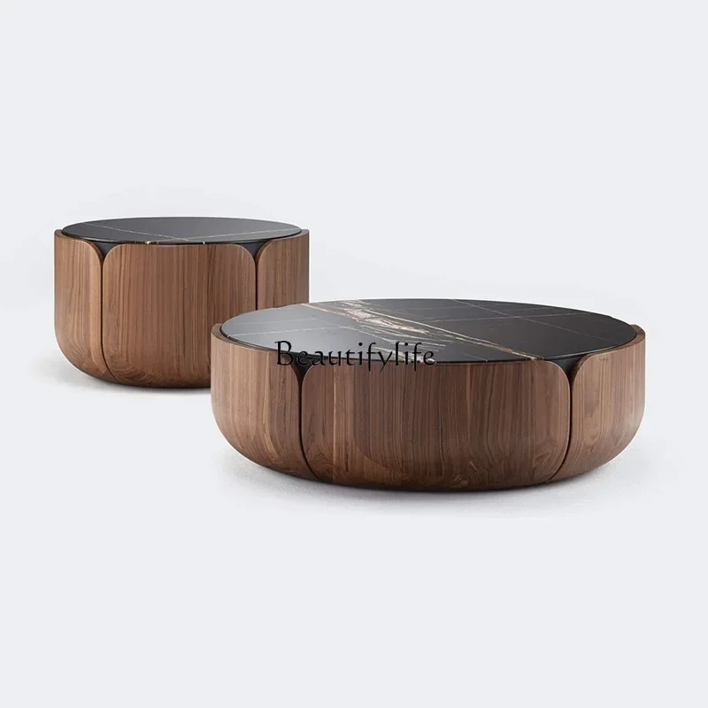 

LMinimalist high-end marble coffee table combination living room home art round walnut coffee table
