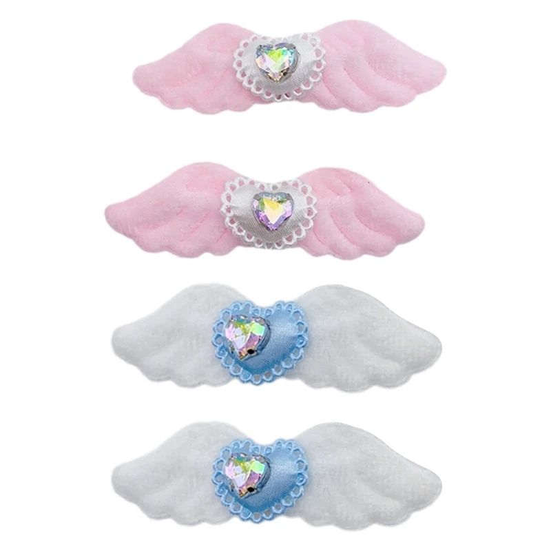 2pcs Lovely Hair Clip for Girl Plush Wing Shape Hair Barrettes with Rhinestones Heart Decals Braids Hair Clip for Girl