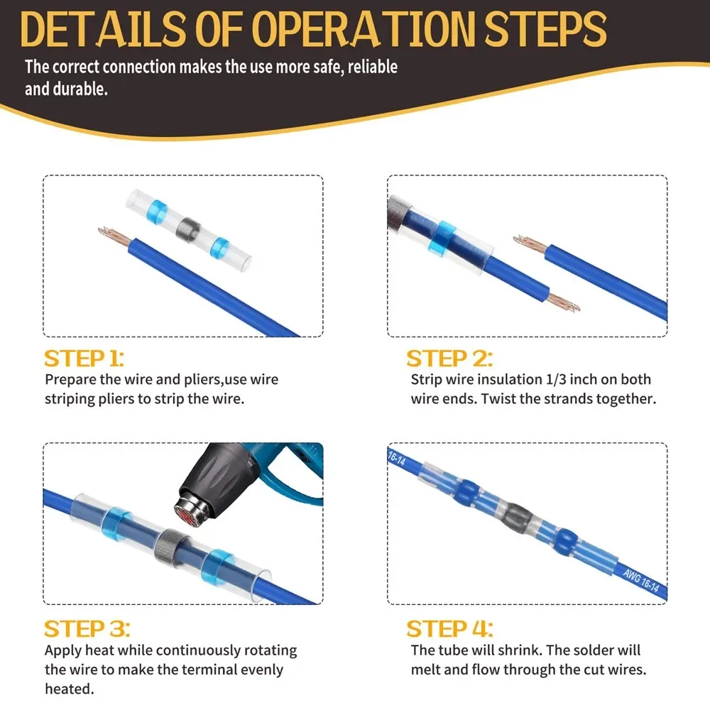 100/200PCS Schrumpf Anschlüsse Hülse Rohr Terminals Elektrische Butt Splice Draht Stecker Splice Solder Isolierte Kabel