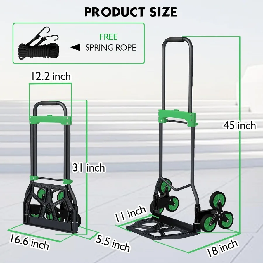 شاحنة يدوية شديدة التحمل بسعة 330 رطل مع عجلات لتسلق الدرج ومقبض OneTouch قابل للسحب لتحريك فعال من الحمل الثقيل