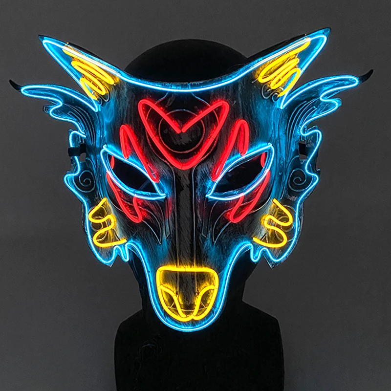 

Halloween Wolf Mask LED Colorful Neon Light Mask Women Men Nightclub Headgear Decor Mask Flashing For Rave Night