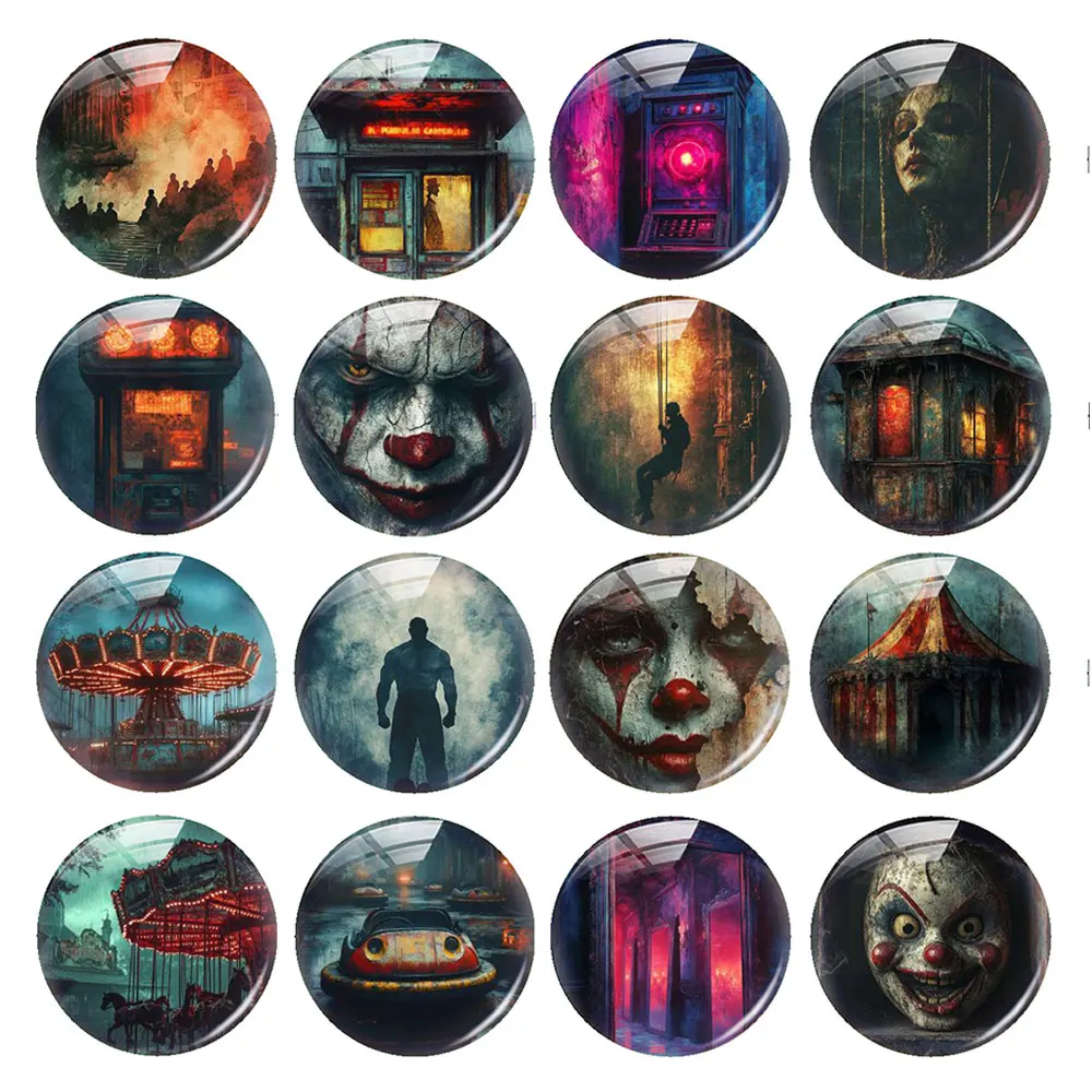 Random Mixed Round/Oval/Square Abandoned Dark Circus Horror Photo Glass Cabochon Flatback Demo Cameo For Diy Jewelry Making