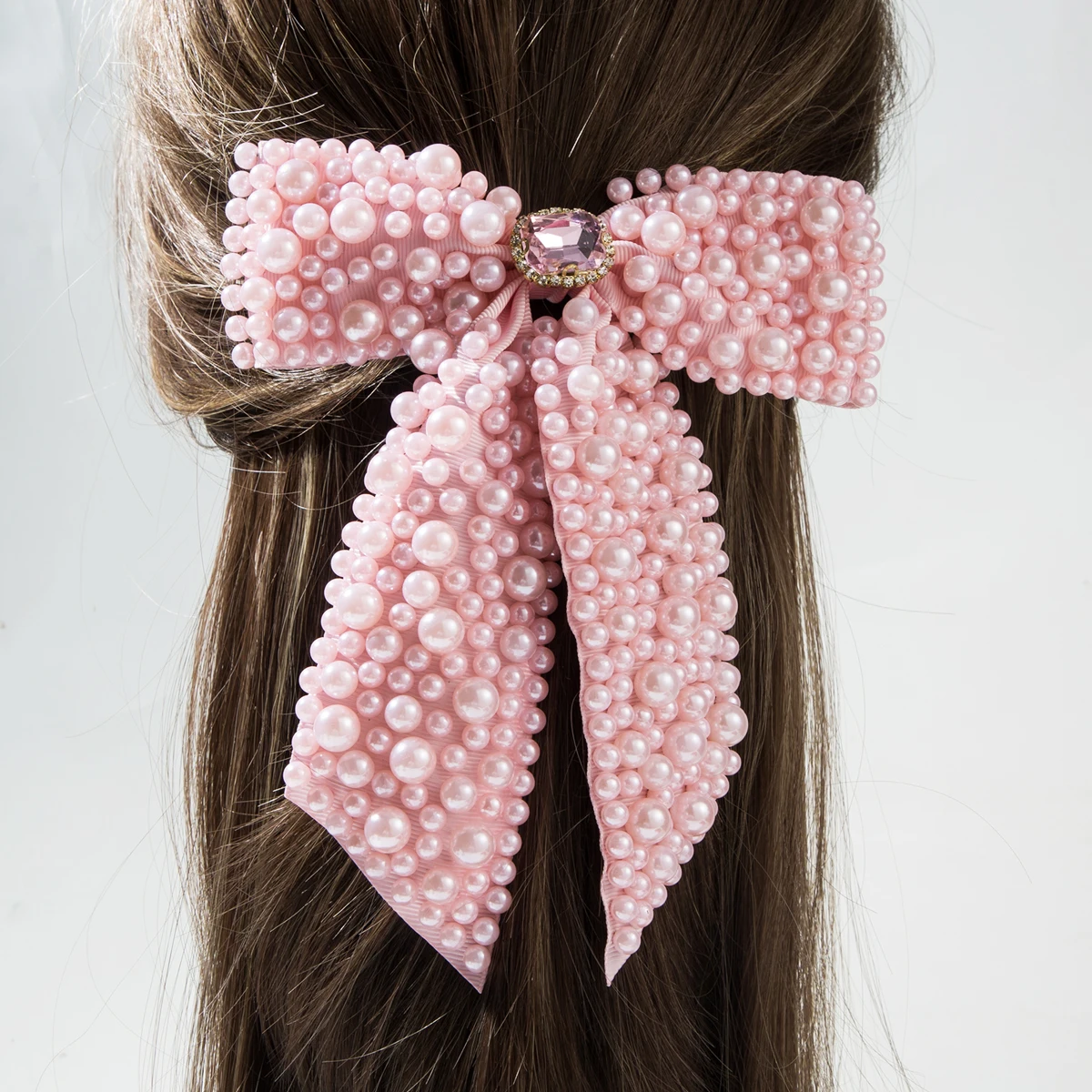 European and American Brides\' Pearl Bow Hair Clip, Heavy-duty Nail Bead, Korean Version, Beautiful Spring Clip Hair Accessory