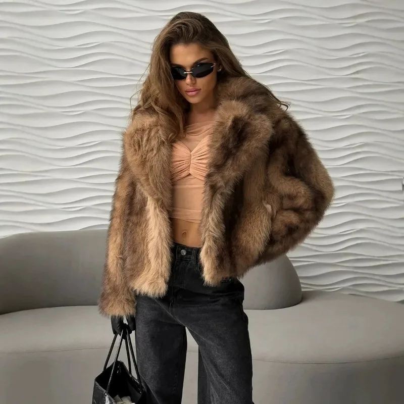 Short Furry Coat Cold Resistant Warm Cross-border Foreign Trade Style Imitation Fox Fur Grass Fur Coat Women Suit Collar Fashion