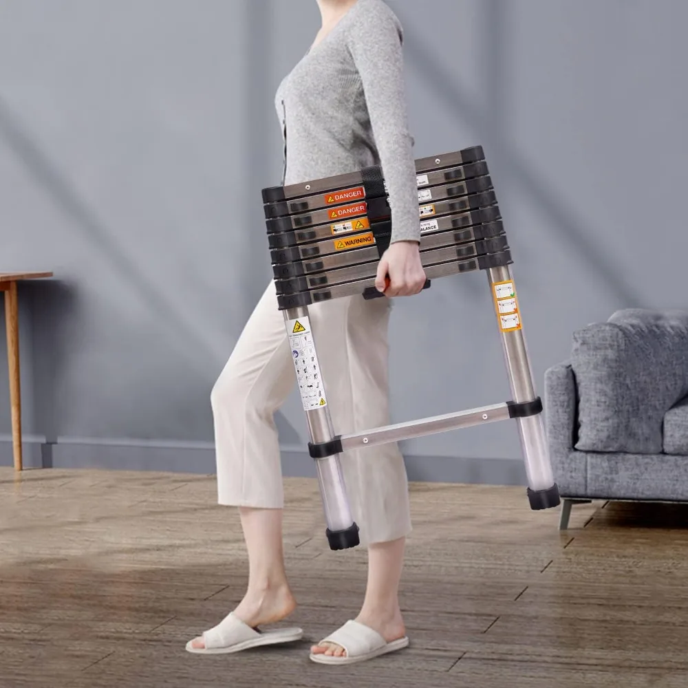 سلم تصغير عالي التحمل بطول 8.5 قدم - سلم تمديد قابل للطي محمول مع سعة تحميل 330 رطل للاستخدام المنزلي