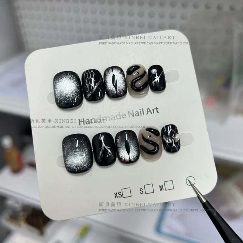 10pcs Blue Cat Eye Handmade Press on Nails Simple Fake Nails False Nails Artificial Nail Накладные Ногти Uñas Postizas Mujer 네일팁