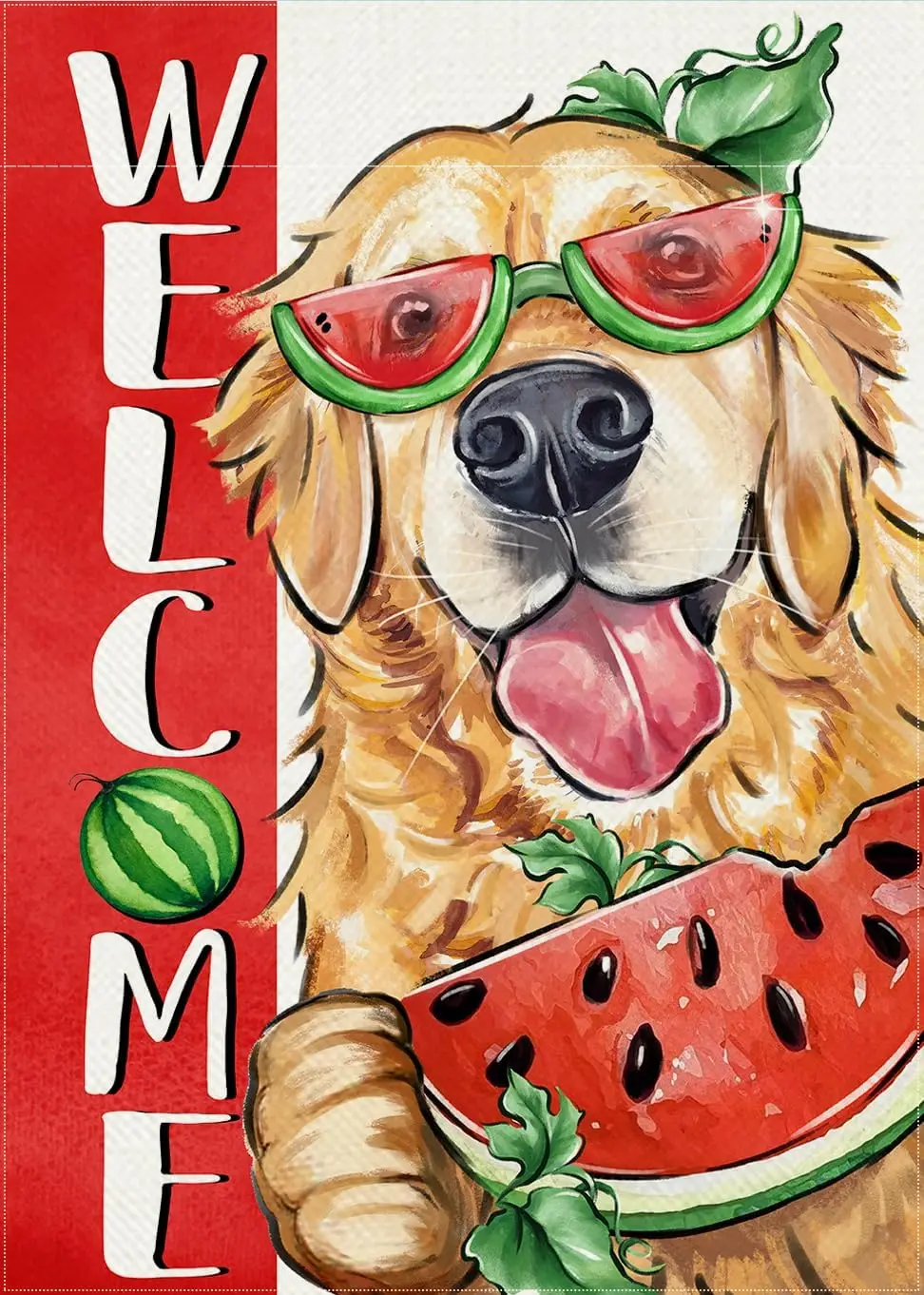 Welcome Summer Golden Retriever Dog Decorative Garden Flag, Pet Watermelon Yard Outside Decorations Dog Lover Gifts, Seasona jjp