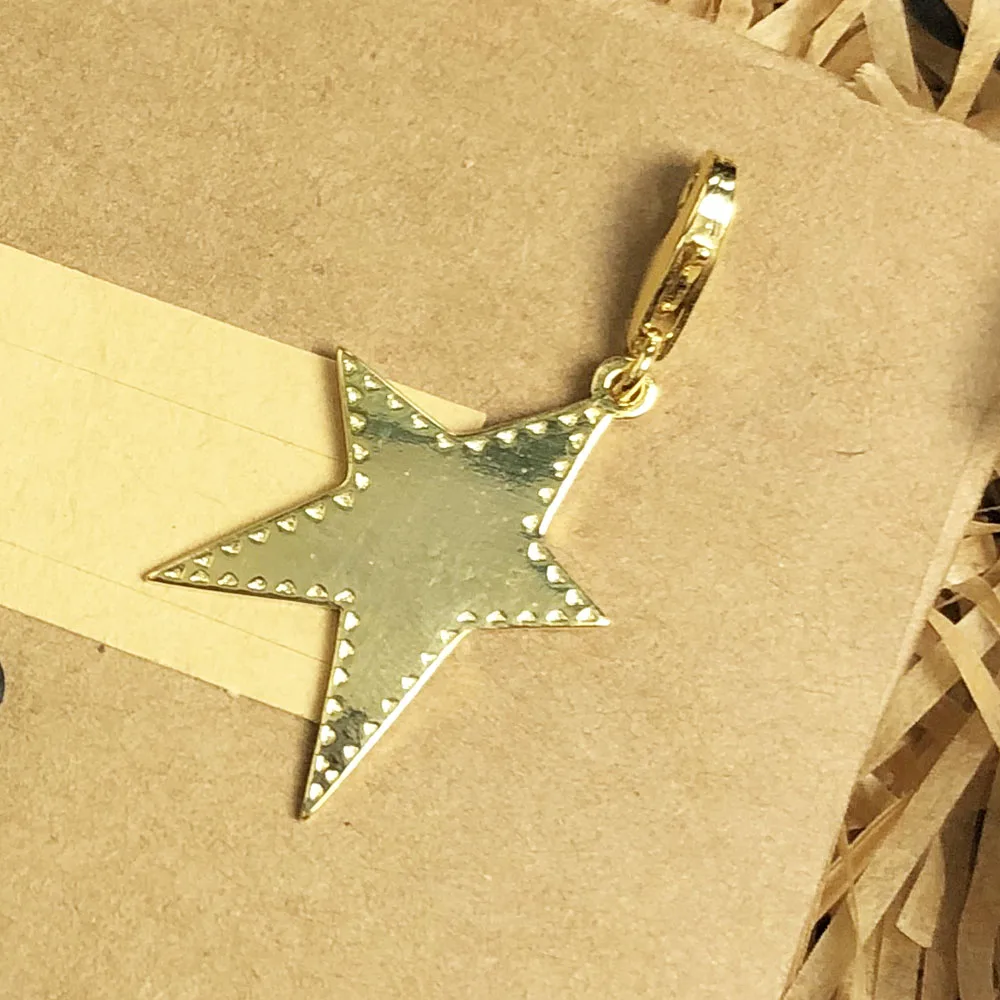 Golden Star Dangle Charm Pendant Brand New 925 Sterling Silver Rock Gift For Women Men Jewelry