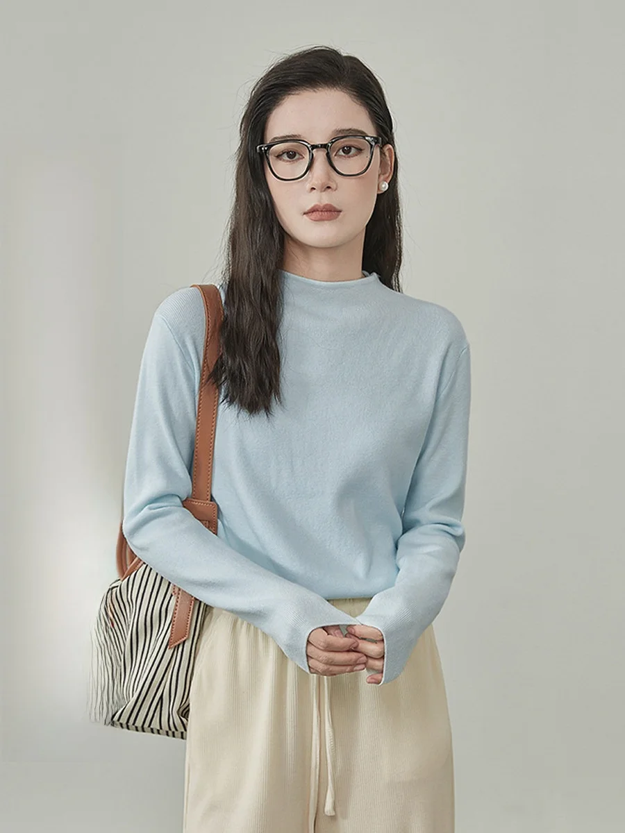 

Casual Versatile Women's Knitted Base Layer Top f High Collar Slimming Inner Wear Long Sve Regular Fit Color