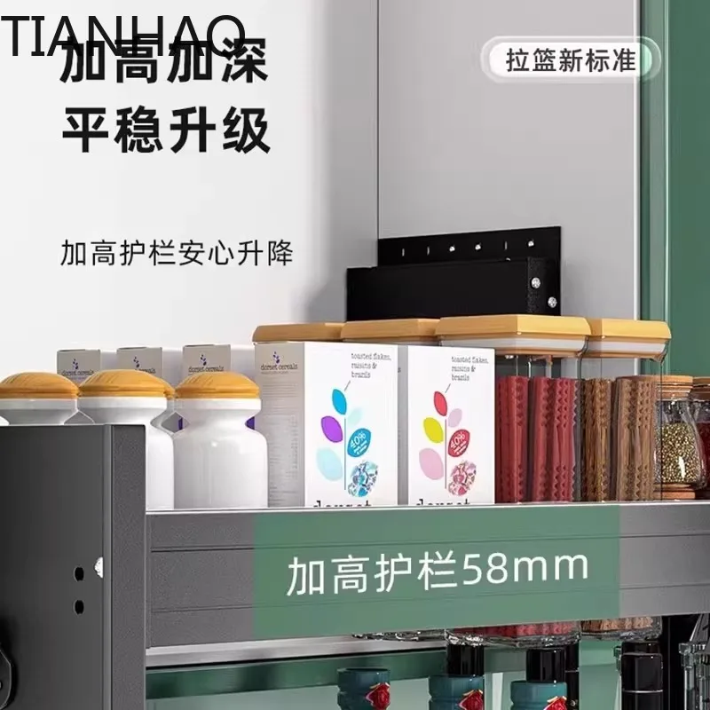 Hanging cabinet lift basket kitchen seasoning pull-down storage snack cabinet door type multi-functional seasoning rack