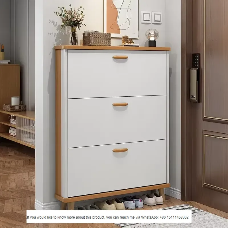 Ultra-slim Modern Shoe Cabinet Compact Entryway Revolving Design Small Apartments Narrow Living Rooms Solid Wood Legs 20-23 3
