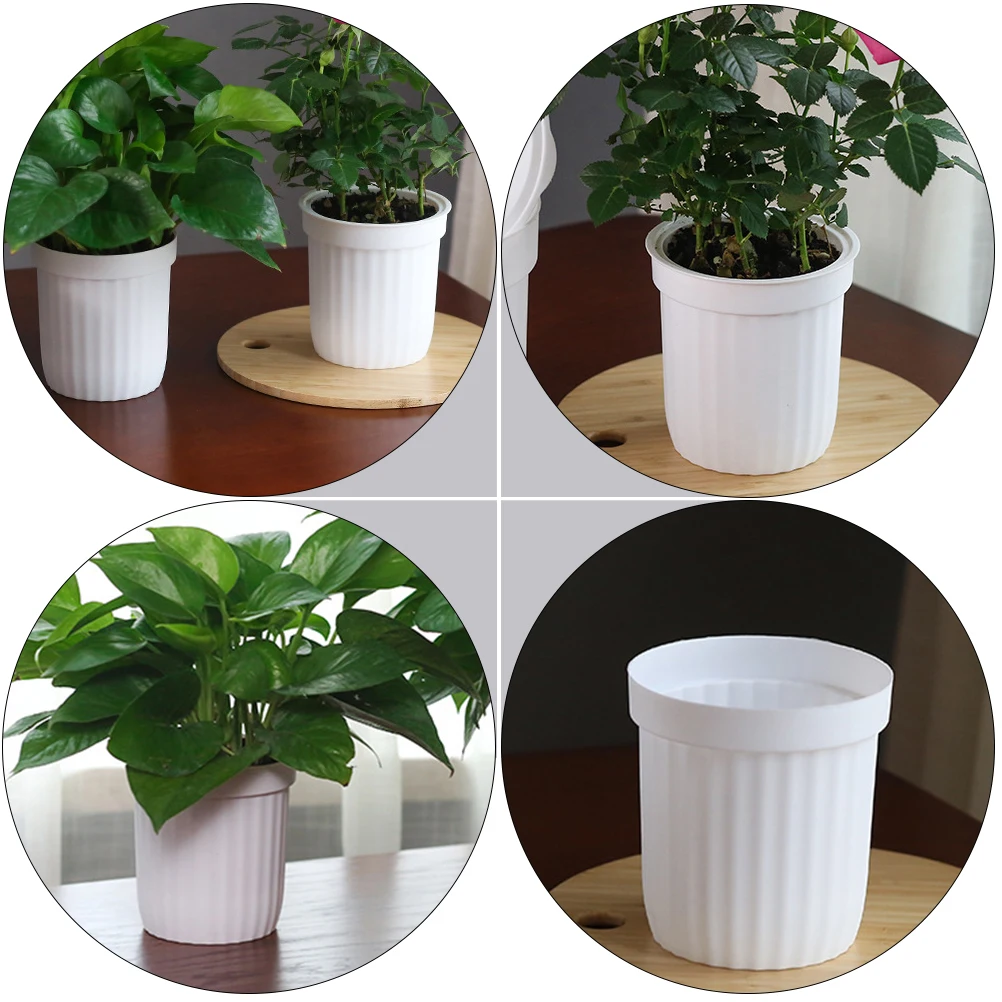 

5 Sets Automatic Water absorbent Flower Pot Plastic Planter White Minimalist 110# Drought resistant Self watering Plant Vase