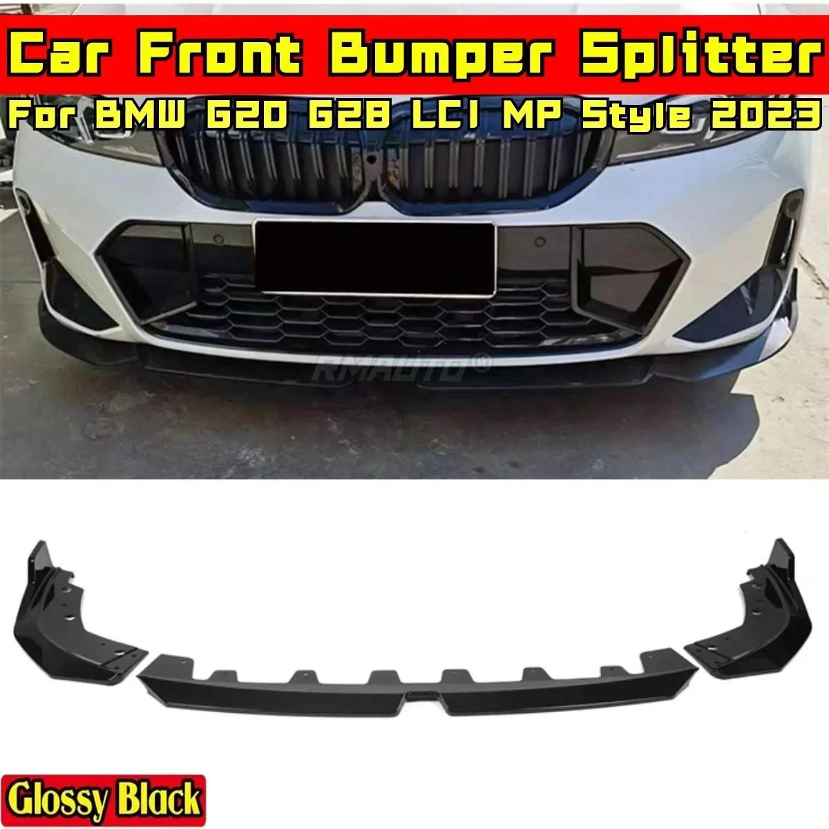 G20 G28 LCI Bumper Splitter Glossy Black MP Style Front Bumper Spoiler Cover Body Kit For BMW G20 G28 LCI 2023 Car Accessories