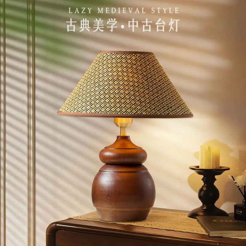 French medieval desk lamp, bedroom study, national style designer, high-end atmosphere, straw desk lamp