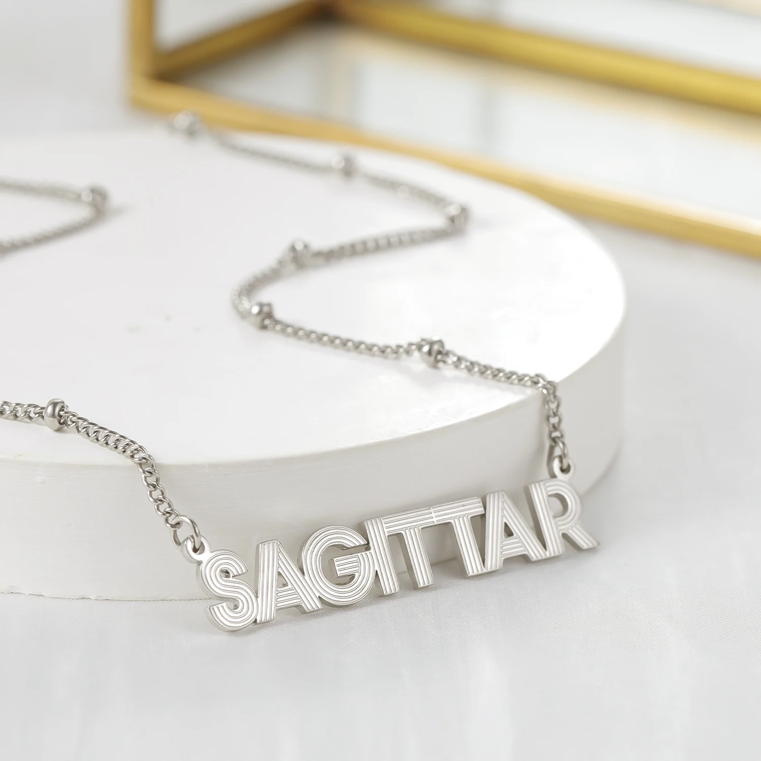 

Stainless Steel Personalized Textured Name Necklace18K Gold Plated Customized Name Pendant Outline Name Jewelry Gift for Women