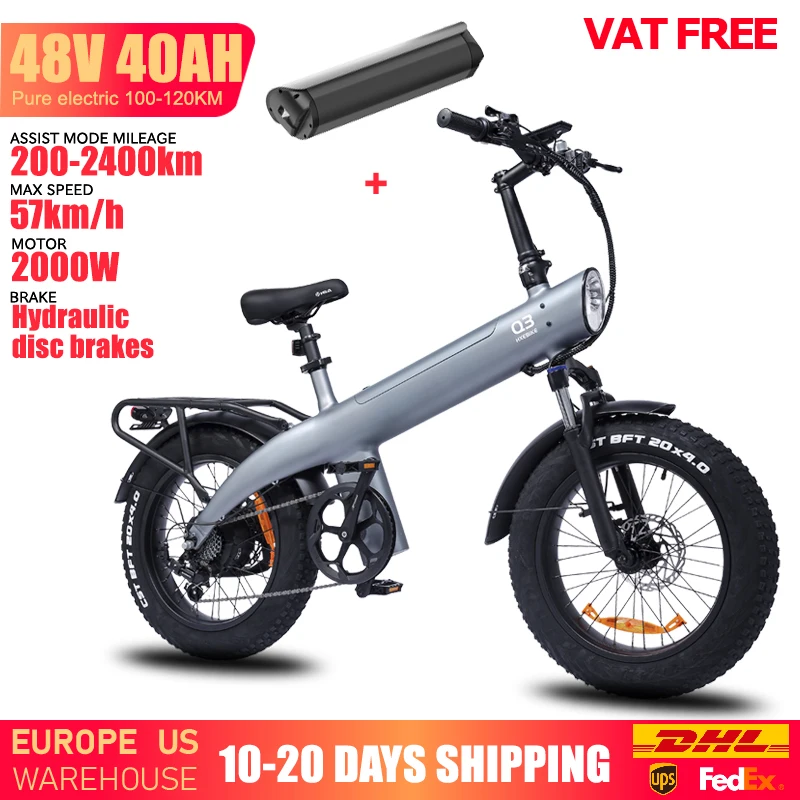 HUANCI Q3 Mountain Electric Bike 2000W 57KM/H Electric Dirt Bike 48V 20AH Electric Bicycle Ebike 20Inch Fat Tire Off-Road E Bike image 3