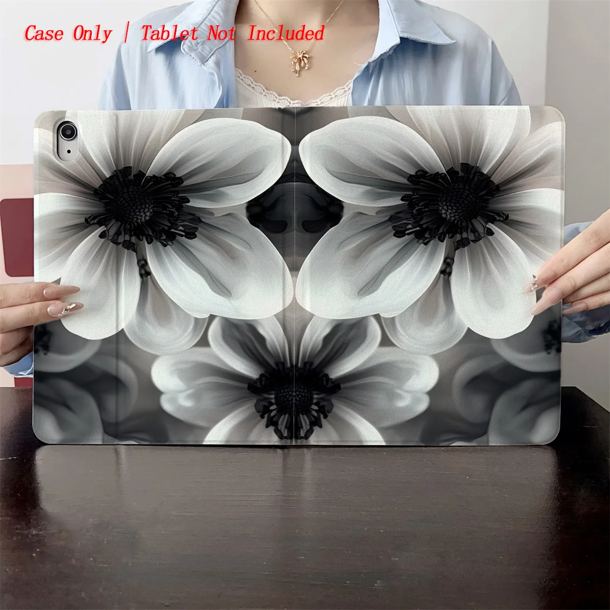 

Elegant White Petals with Black Centers iPad Case for Air 4/5/6 10.9 3rd Gen 9.7 Anti-Scratch Protective Cover