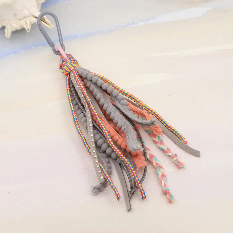 5Pieces Bohemian Handmade Jewelry Keychains Multi-layer Ribbon Velvet Long Tassel Women Bag Car Key Decoration Pendant Keychain